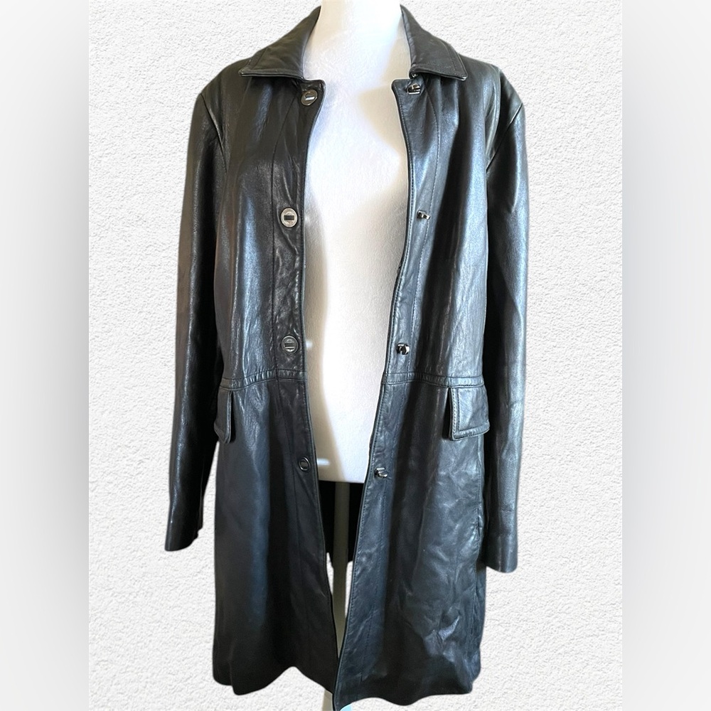 Nine West Soft Black Leather Short Trench Coat Size Xl